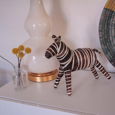 Large Banana Fiber Zebra Safari Animal Sculpture