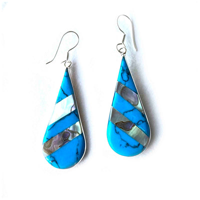 Turquoise & Abalone Stripe Teardrop Earrings