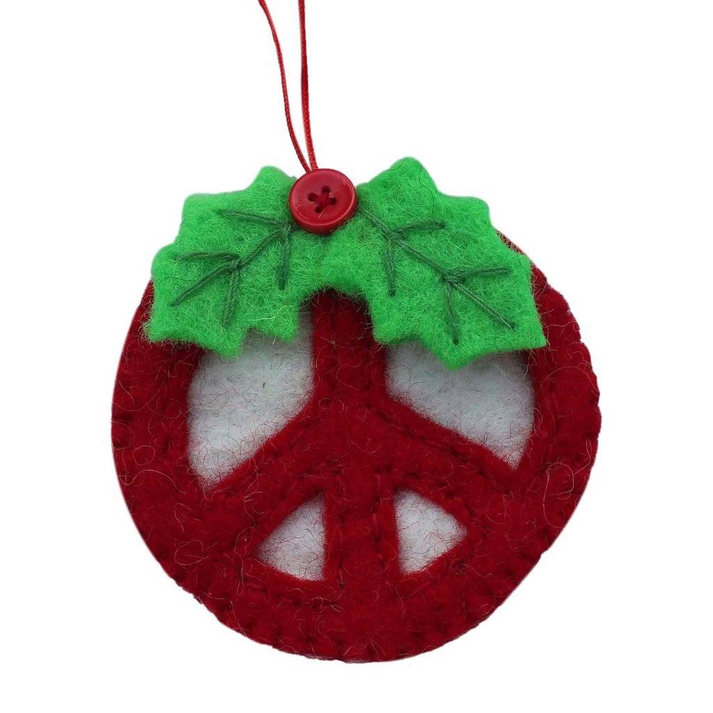 Red Peace Sign Felt Ornament