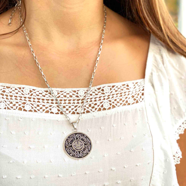 Alpaca Silver Aztec Face Pendant (chain not incl) - Global Crafts