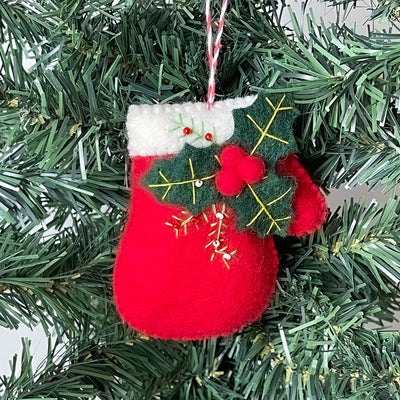 Holly Mittens Handmade Felt Ornament