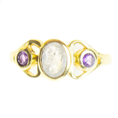 Amethyst and Moonstone Three Stone Brass Ring, PACK OF 3