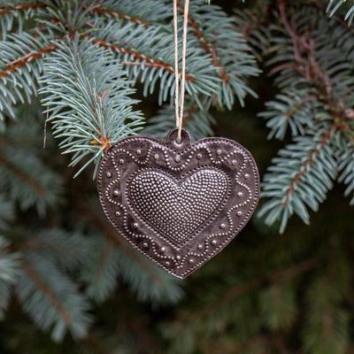 Swirly Heart Haitian Metal Drum Christmas Ornament