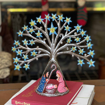 Haitian Metal Drum Tabletop Nativity with Blue Stars
