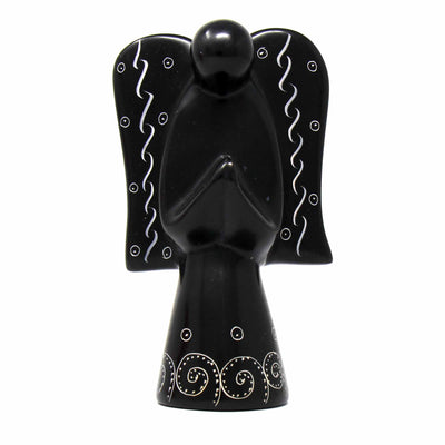 Soapstone Angel Sculpture - Black with Etch Design