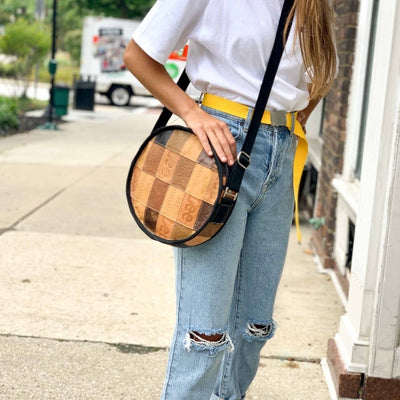 Brown Leather Handbag with Louis Vuitton Patch & Fringed Tassels