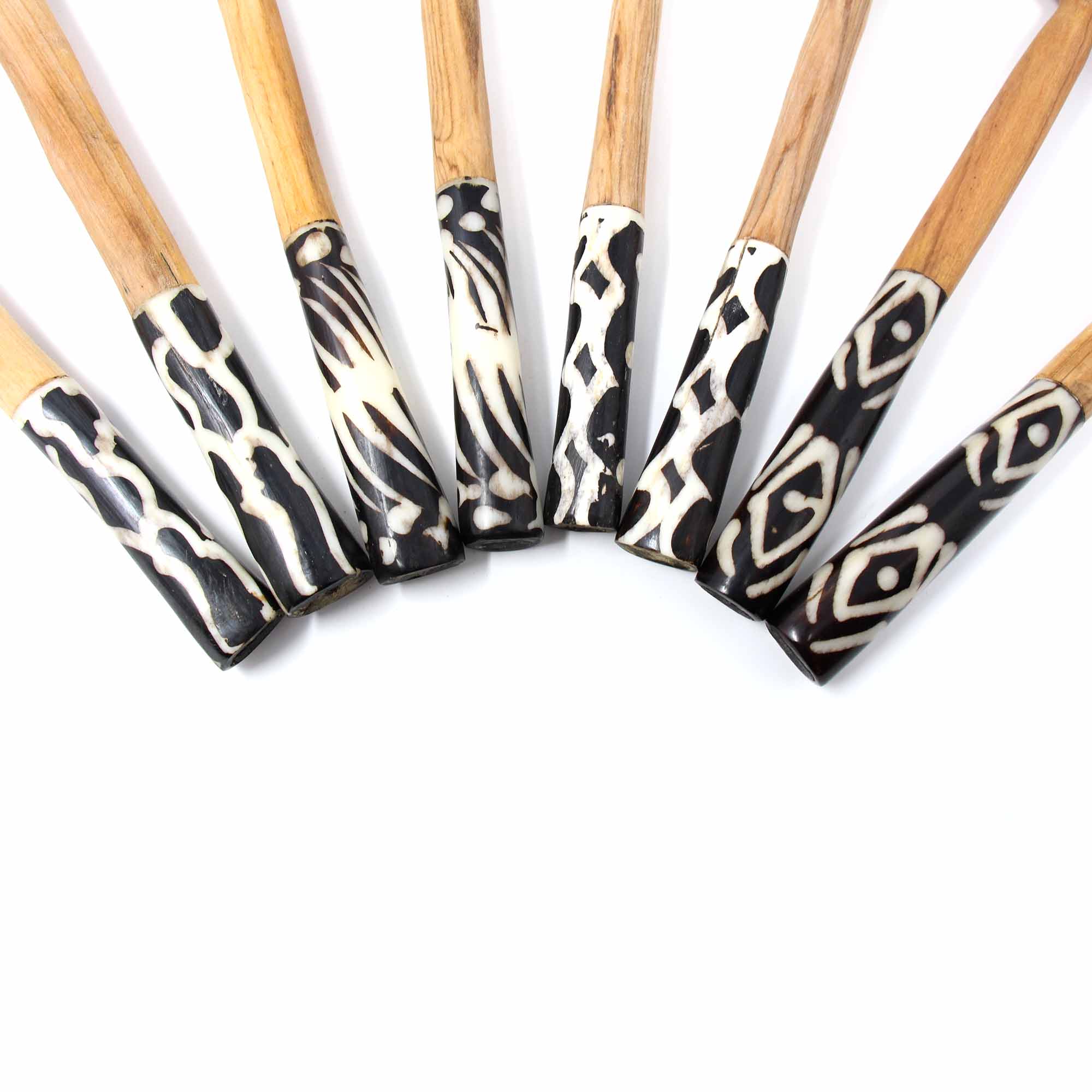 Olive Wood Serving Set with Batik Bone Handles, Assorted Designs