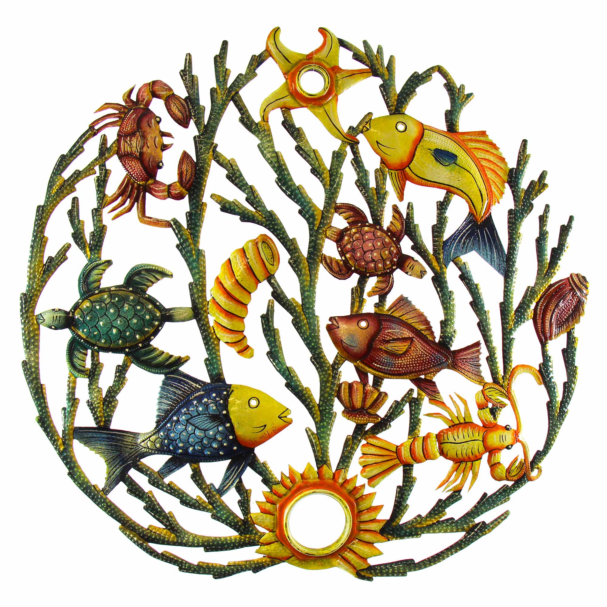 Global Crafts 24" Recycled Hand-Painted Haitian Metal Wall Art Tree of Life, Autumn Spiral - 3