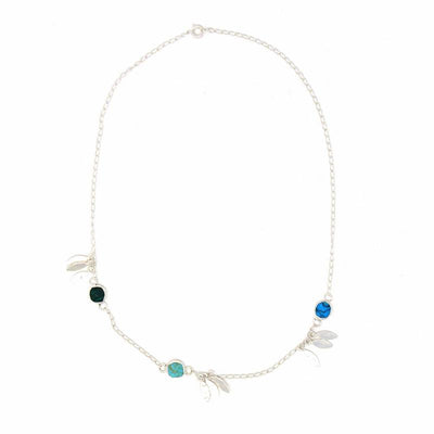 Alpaca Silver Feathers and Turquoise Charm Necklace