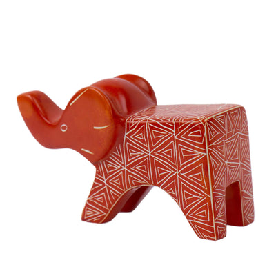 Large Soapstone Happy Elephant 4.5 inches - Orange