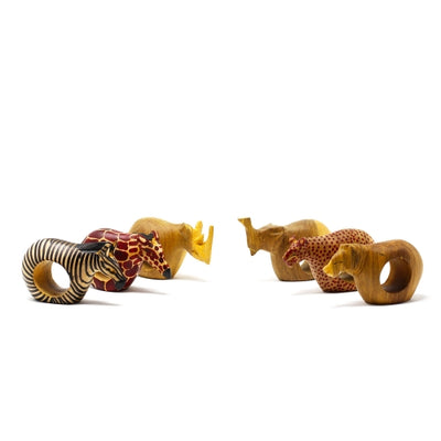 Mahogany Safari Animal Napkin Rings, Set of 6