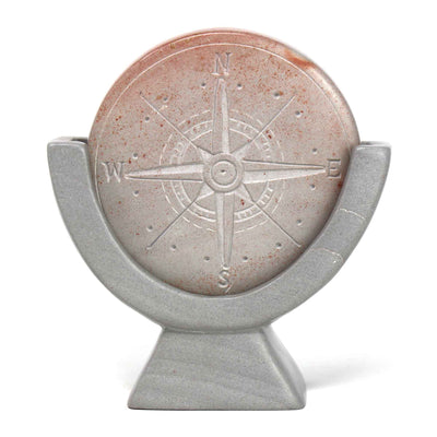 Soapstone Compass Sculpture - Light Gray Stone