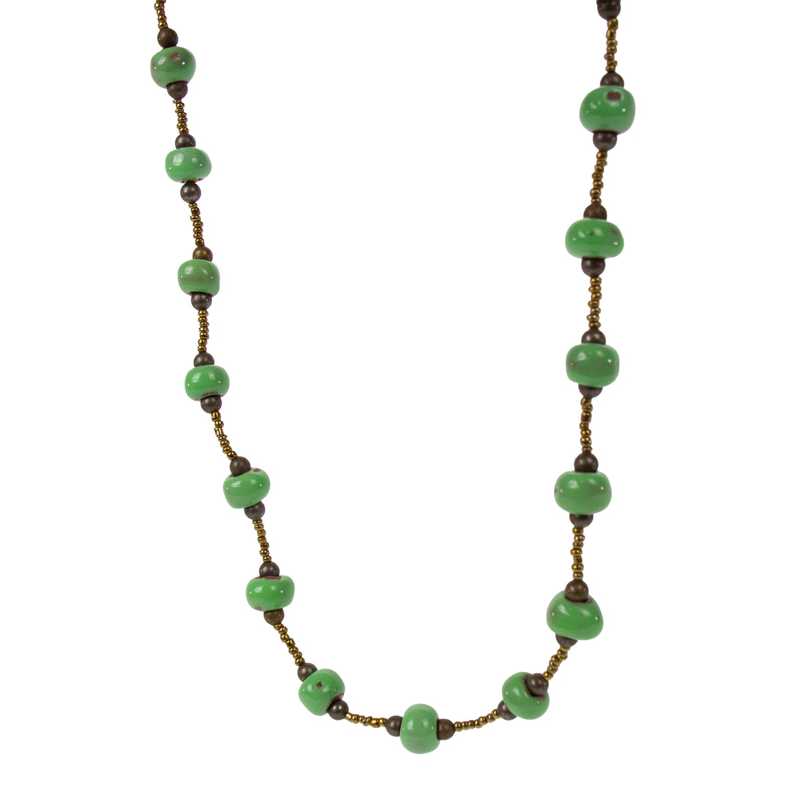 Haiti Clay Bead Short Necklace, Green