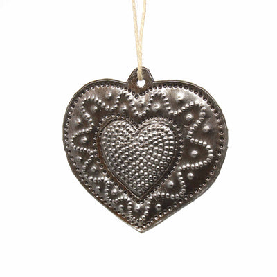 Swirly Heart Haitian Metal Drum Christmas Ornament