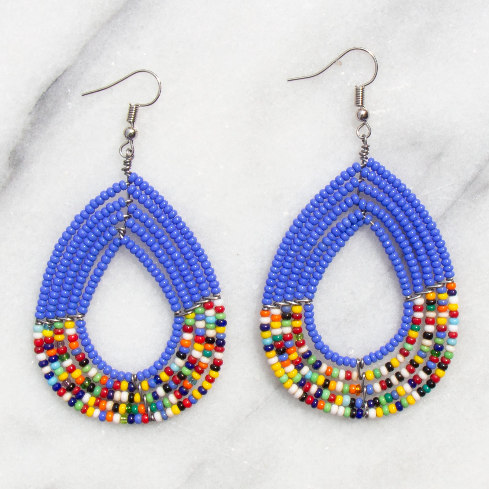 PACK OF 5 -Maasai Bead Blue and Multicolor Teardrop Earrings