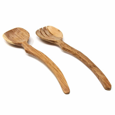 Olive Wood Serving Set, Curved Handle