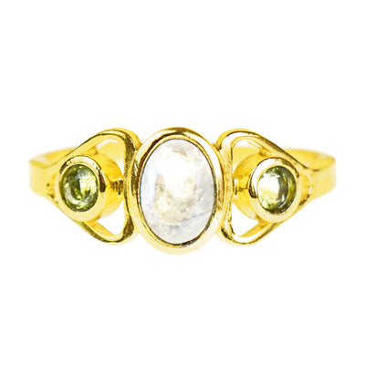 Peridot and Moonstone Three Stone Brass Ring, PACK OF 3